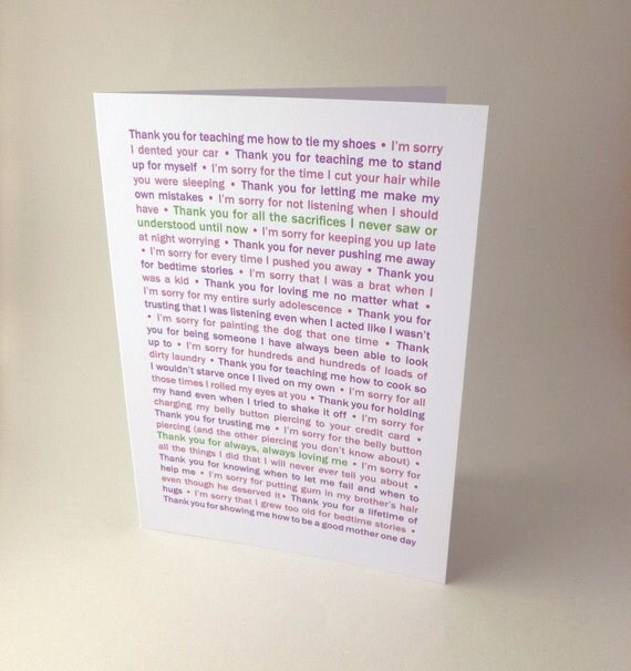 Funny Sweet Mothers Day card - "Thank You... I'm Sorry..." - from daughter