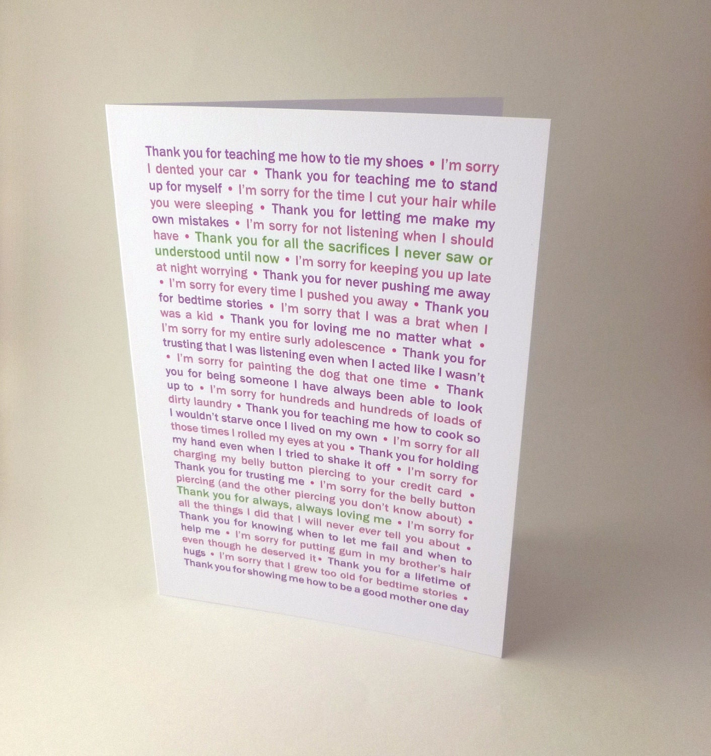 Funny Sweet Mothers Day card - "Thank You... I'm Sorry..." - from daughter