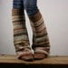Upcycled Recycled Repurposed Sweater Leg Warmers Fair Isle Knit Brown Orange Camel