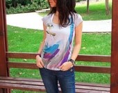 New Collection Flyaway Colorful Birds Special Design Women Top one side printed