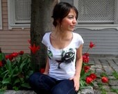 Green Eyes Cat Women T-shirt one side printed