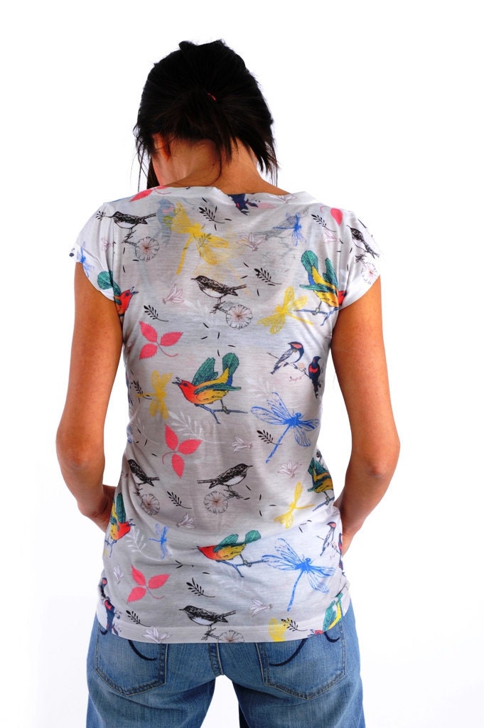 New Collection Spring birds little sparrows spring fashion new design women t shirt both side printed