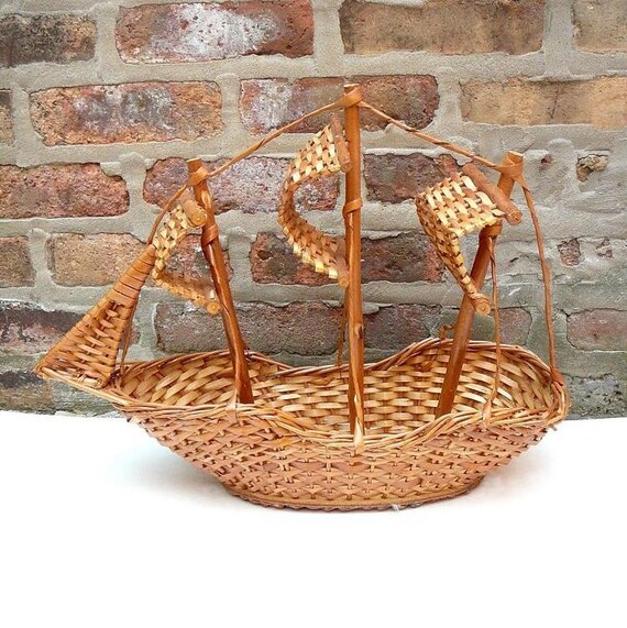 Vintage Wicker Boat Three Mast by RainyPenguinVintage