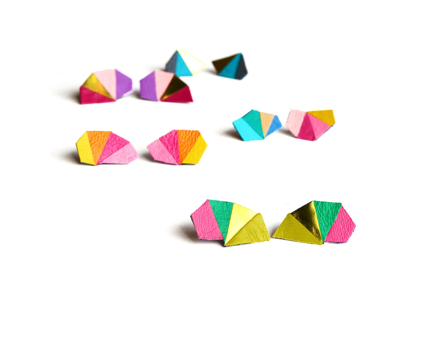 Geometric Post Stud Earrings Facet Triangle Color Block