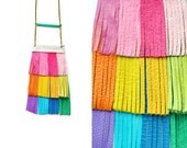 Fringe Leather Bib Necklace Neon Rainbow Color Block