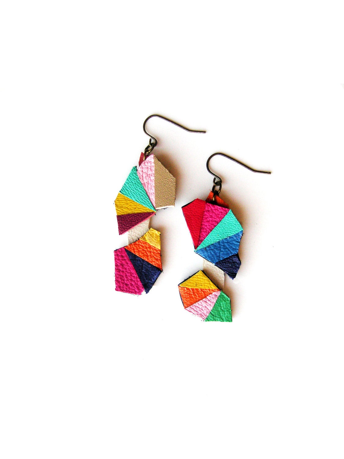Leather Earrings Geometric Triangle Kaleidoscope
