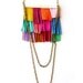 Fringe Leather Bib Necklace Native Rainbow and Chain