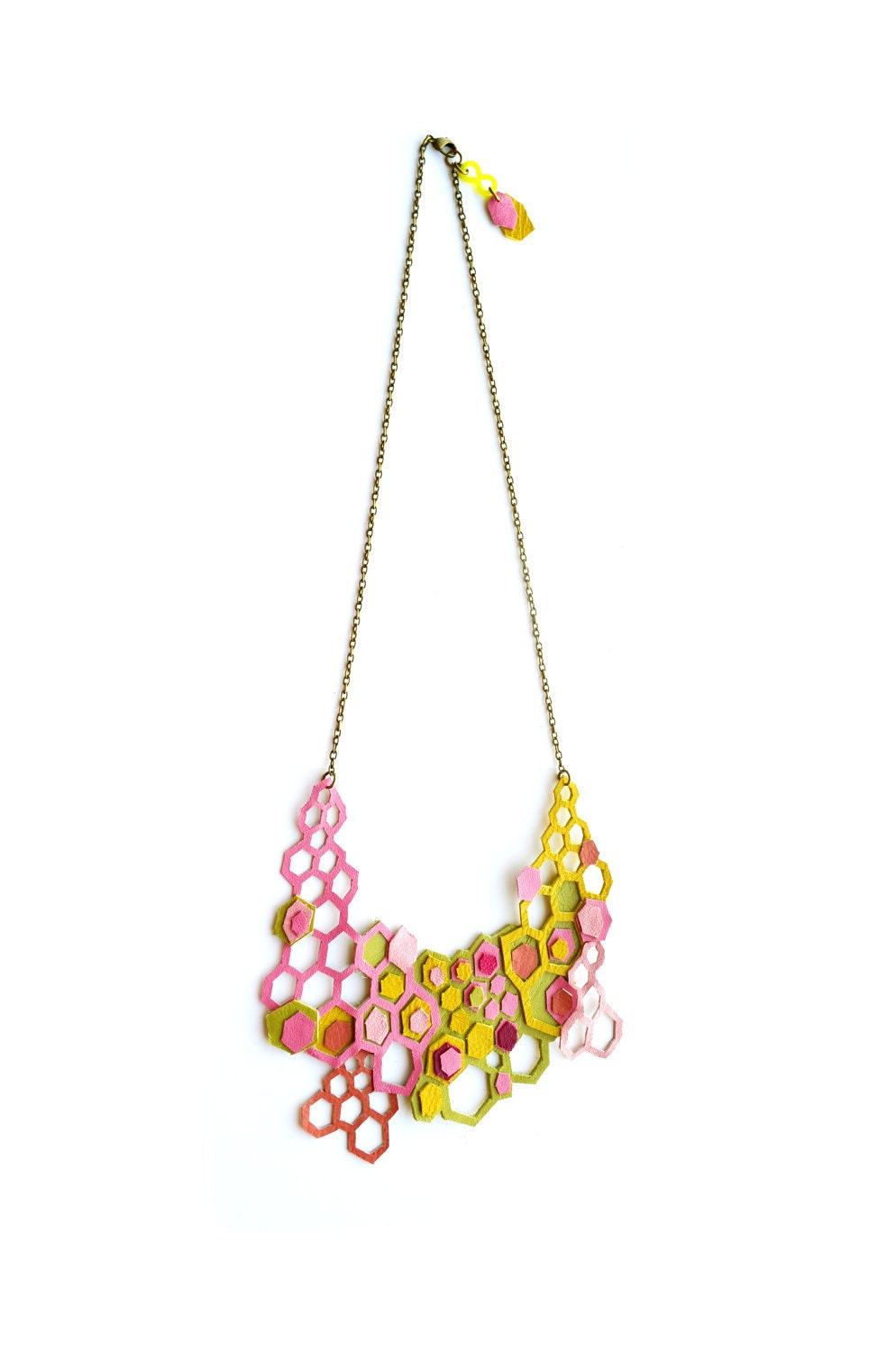Neon Leather Necklace Molecular Geometric Hexagons