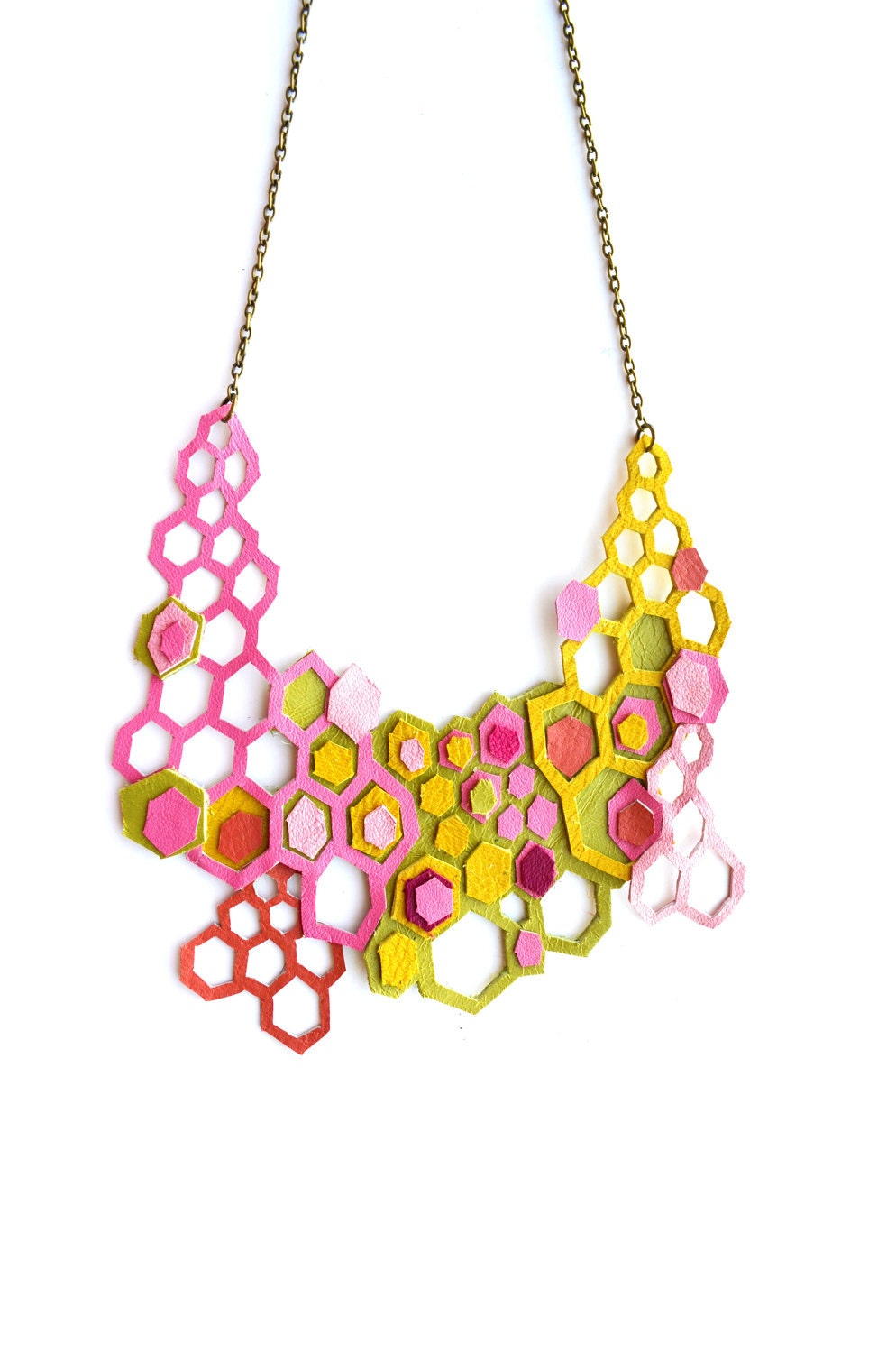 Neon Leather Necklace Molecular Geometric Hexagons