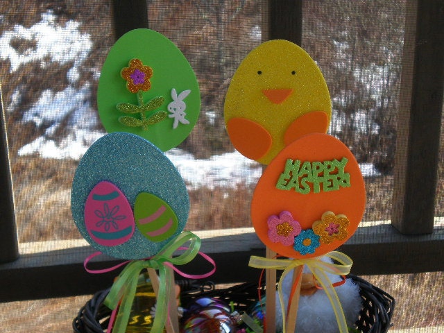 Set of Four Easter Egg Magnets/ Basket Stakes
