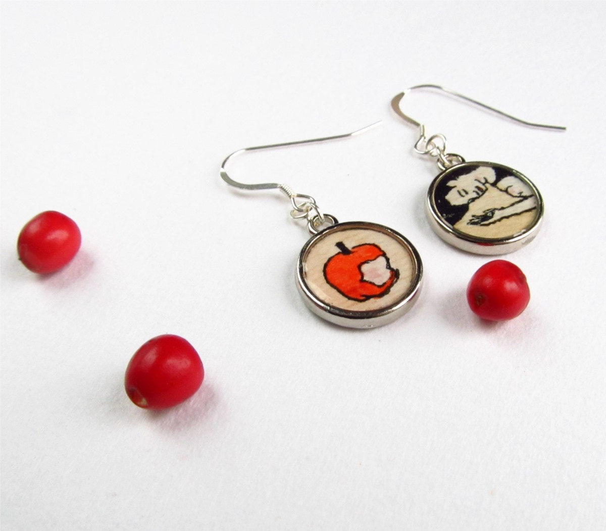 Snow White -- Fairy Tale Illustration Dangle Earrings
