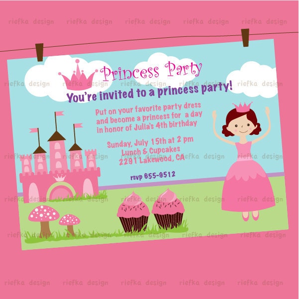little Princess in Pink 2 Personalized Birthday Invitations (5x7" Digital File)