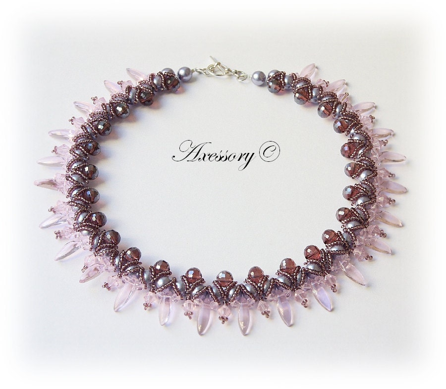 Necklace With Plum, Purple And Pink Pearls And Crystals - Ready To Ship