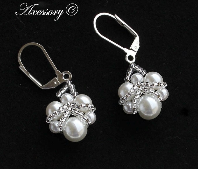 Bridal EARRINGS, Royal Style WHITE Or IVORY Pearl And Seed Bead Earrings, Perfect For Bride Or Bridesmaids
