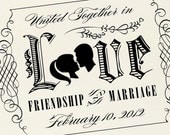 LOVE SILHOUETTE No. 3  --  2.5 x 3.75 inches  --  Personalized Wood Handle Stamp -- FREE ColorBox ink pad thru Feb. 14