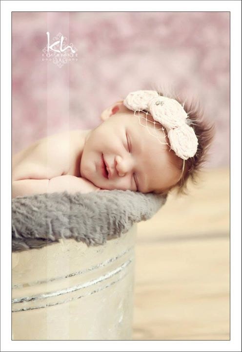 Pink Flower Shabby Chic Newborn Headband Vintage Inspired