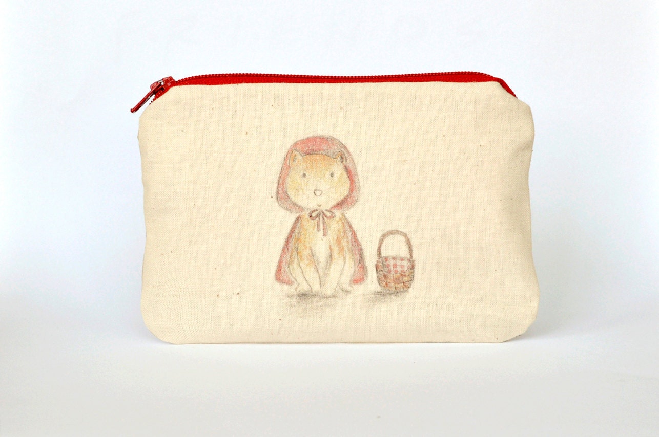 Little Red Riding Cat - handmade pouch