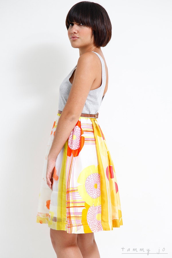 SALE  - Yellow Sunshine Floral Sun Dress With Heather Gray Tank - Sun kissed Patterned Skirt - Sustainable Womens Fashion by Tammy Jo
