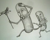 Original graphite pop surrealism hot dog drawing. signed unframed 9x11