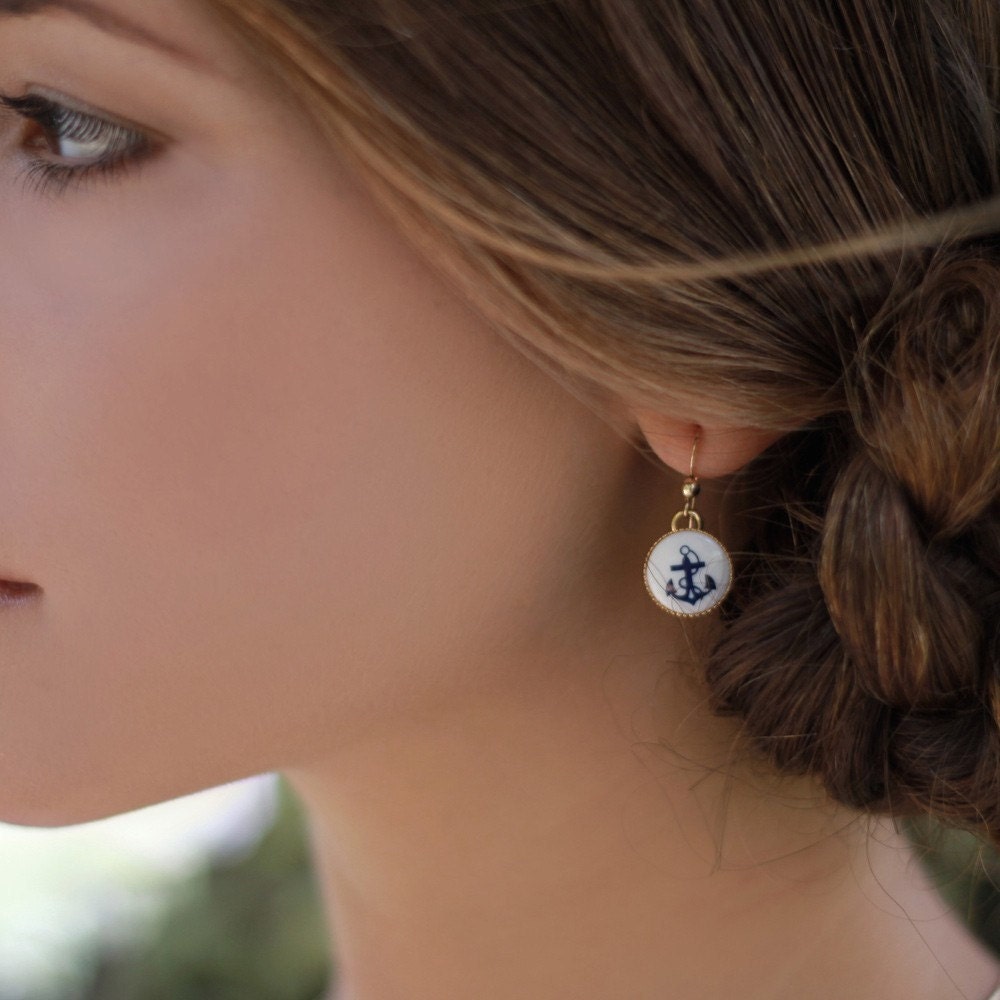 Gold Filled Earrings With A Summery Anchor Pendant