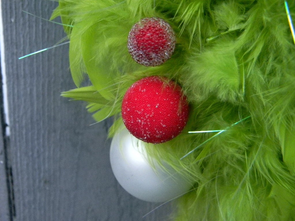 White Dots,Green Feathers  Your Favorite Christmas Wreath