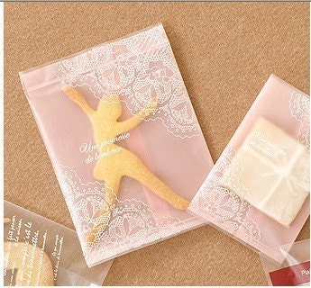 SALE 50spc Doily Printing Self Sealing Transparent Gift Bags