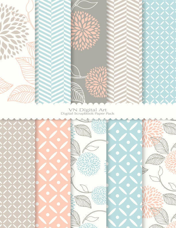 Dahlia Digital Scrapbook Paper Pack (8.5x11"-300 dpi) -- Instant Download -- 10 Digital papers -- 376