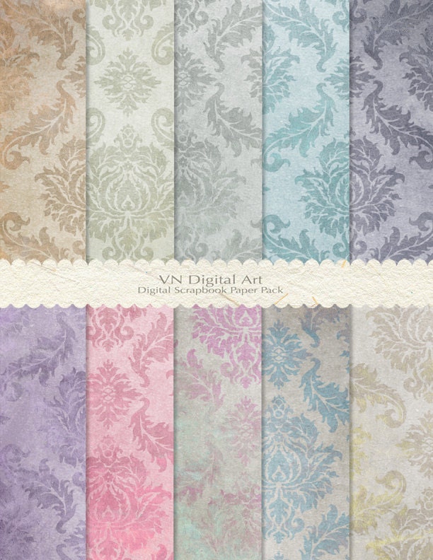 Digital Paper Pack (8.5x11") -- 10 Digital papers -- Instant Download -- Damask Textured 616
