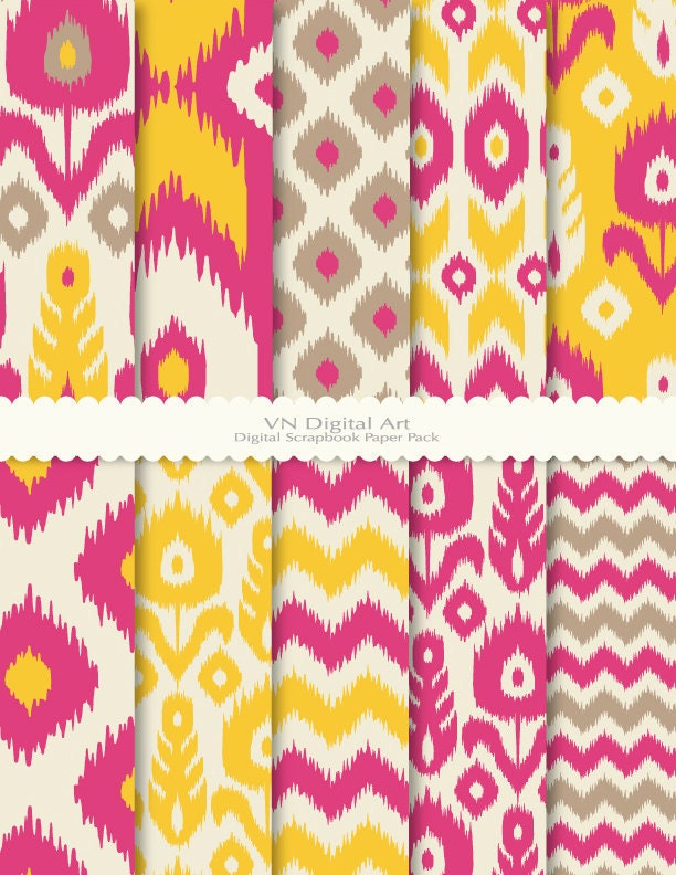 Ikat Digital Scrapbook Paper Pack (8.5x11"-300 dpi) -- Instant Download -- 10 Digital papers -- 480