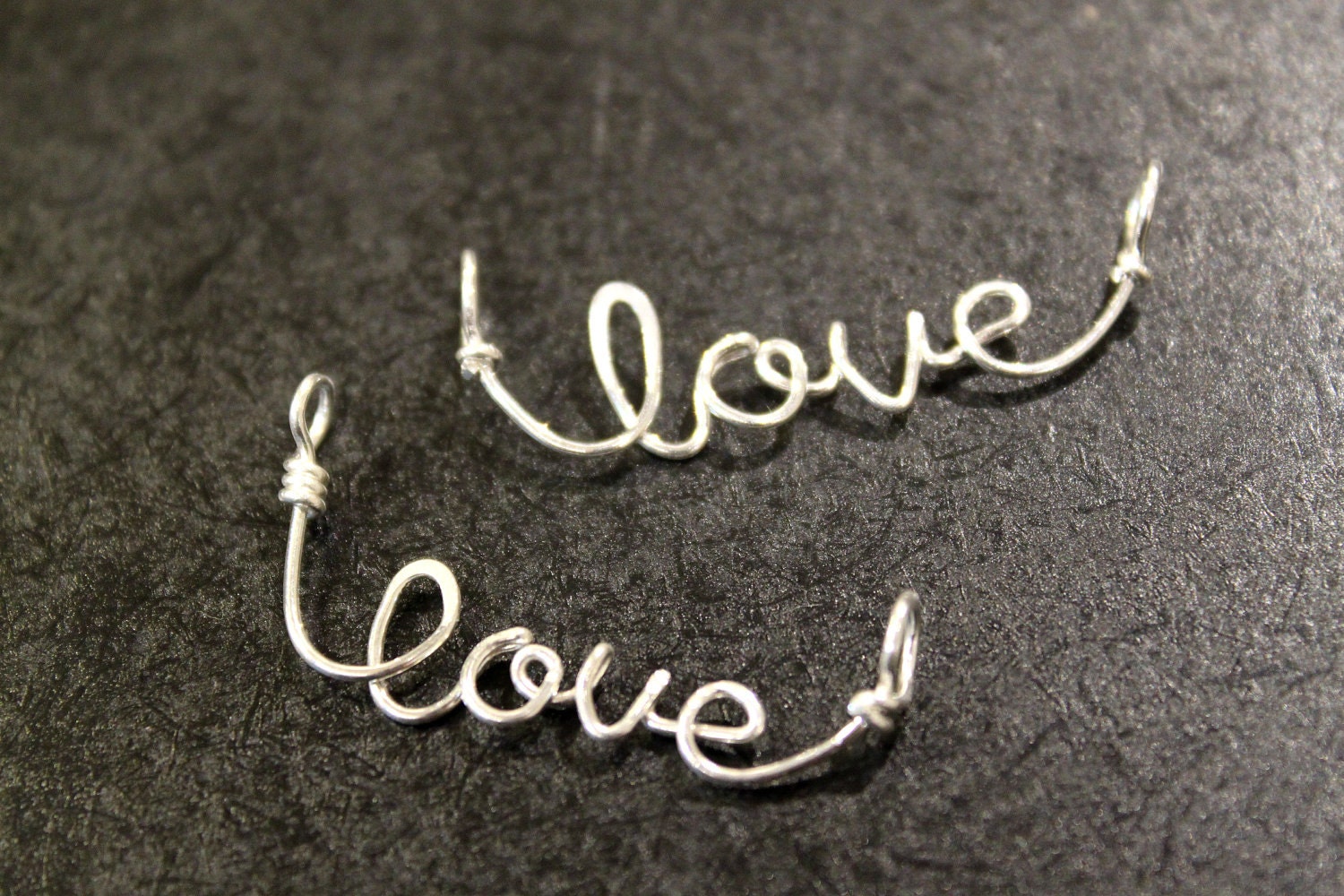2 pcs - Sterling Silver Love Pendants Charms Connectors - handmade