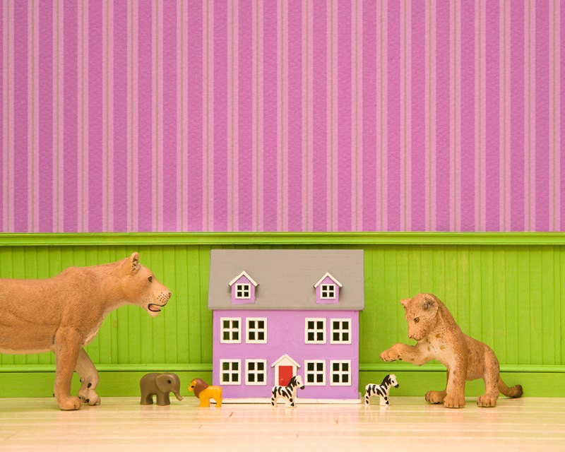 nursery decor, baby lion, cute animals, bright kids room decor - Lion Play 8 x 10