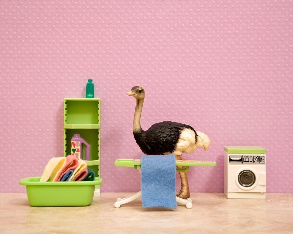 laundry room decor, ostrich art, kids art, lavender - Laundering Large 8 x 10