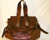 SALE: 40% OFF Aubergine Shimmer & Distressed Leather Chocolate Womens Weekender Bag Was 649 Dollars free standard shipping