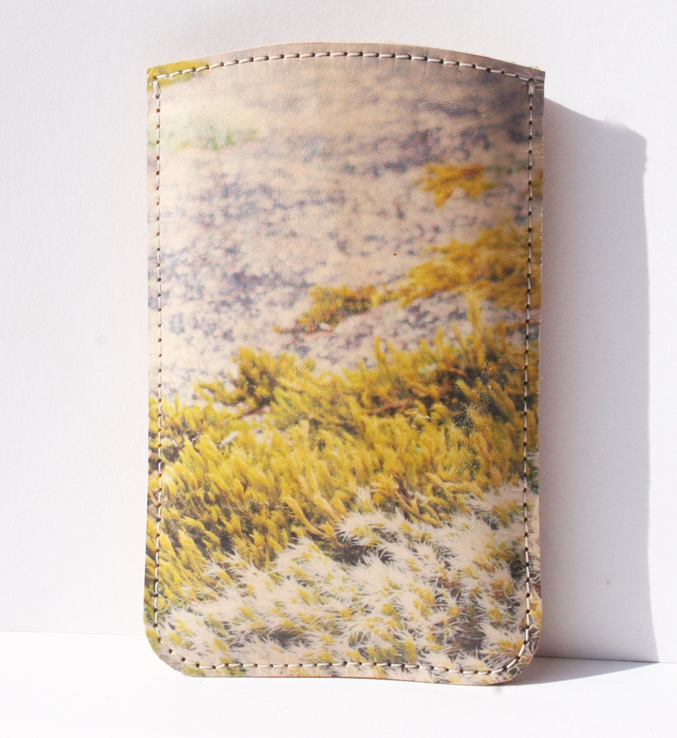 IPhone 3G/3GS/4G HTC Desire Sleeve Green Moss Printed Leather Sleeve Case Unique Artwork