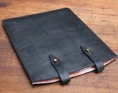 Black Leather Ipad 1,2,3 Gen Sleeve with Retro 60's Satchel Stud Closure
