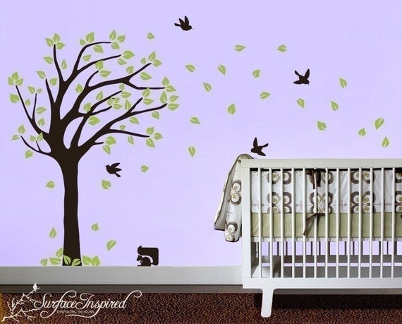 Nursery Wall Decals Blowing Summer Tree Vinyl Wall Decal