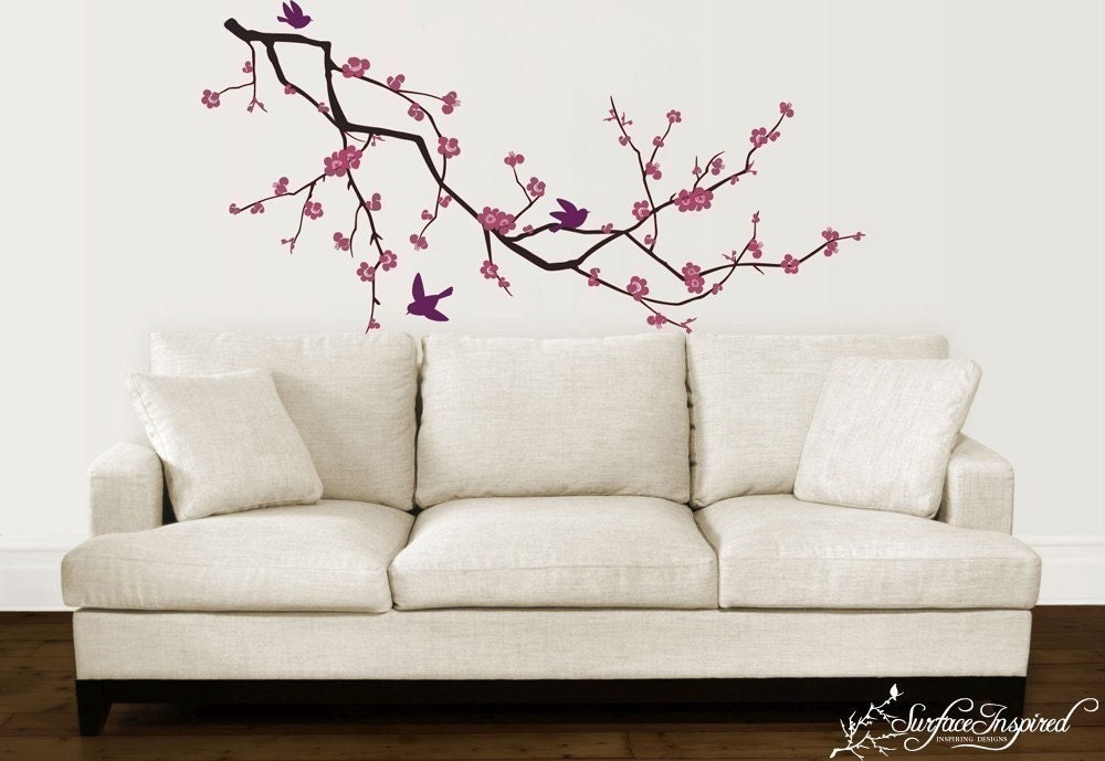 Vinyl wall art decals - Pink Cherry Blossom Branch Decal - Inspiring Designs by Surface Inspired