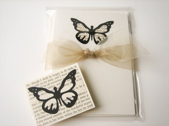 Jane Austen Butterfly Note Card Set -- handmade blank cards