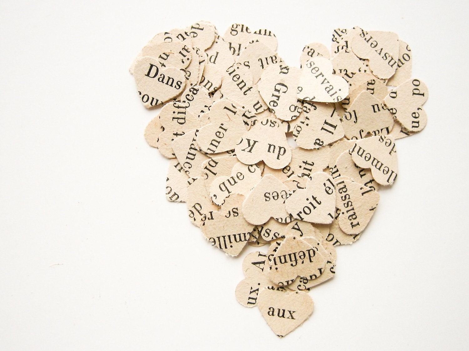 50 French Punched Hearts - Confetti or Papercraft - vintage paper, wedding decoration, romantic