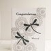 Handmade Wedding Card - dragonflies, floral, lace like, joy, congratulations, Wedding, Anniversary, white, grey