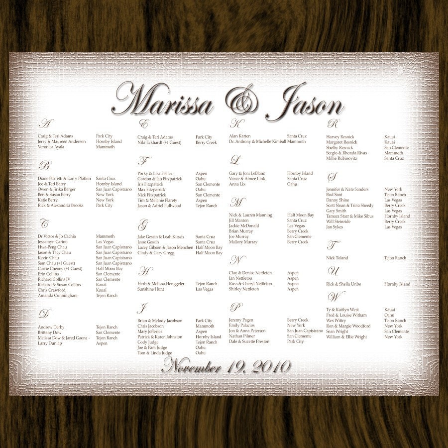Wedding Seating Chart (Digital File) - Made to Match Your Custom Table Cards