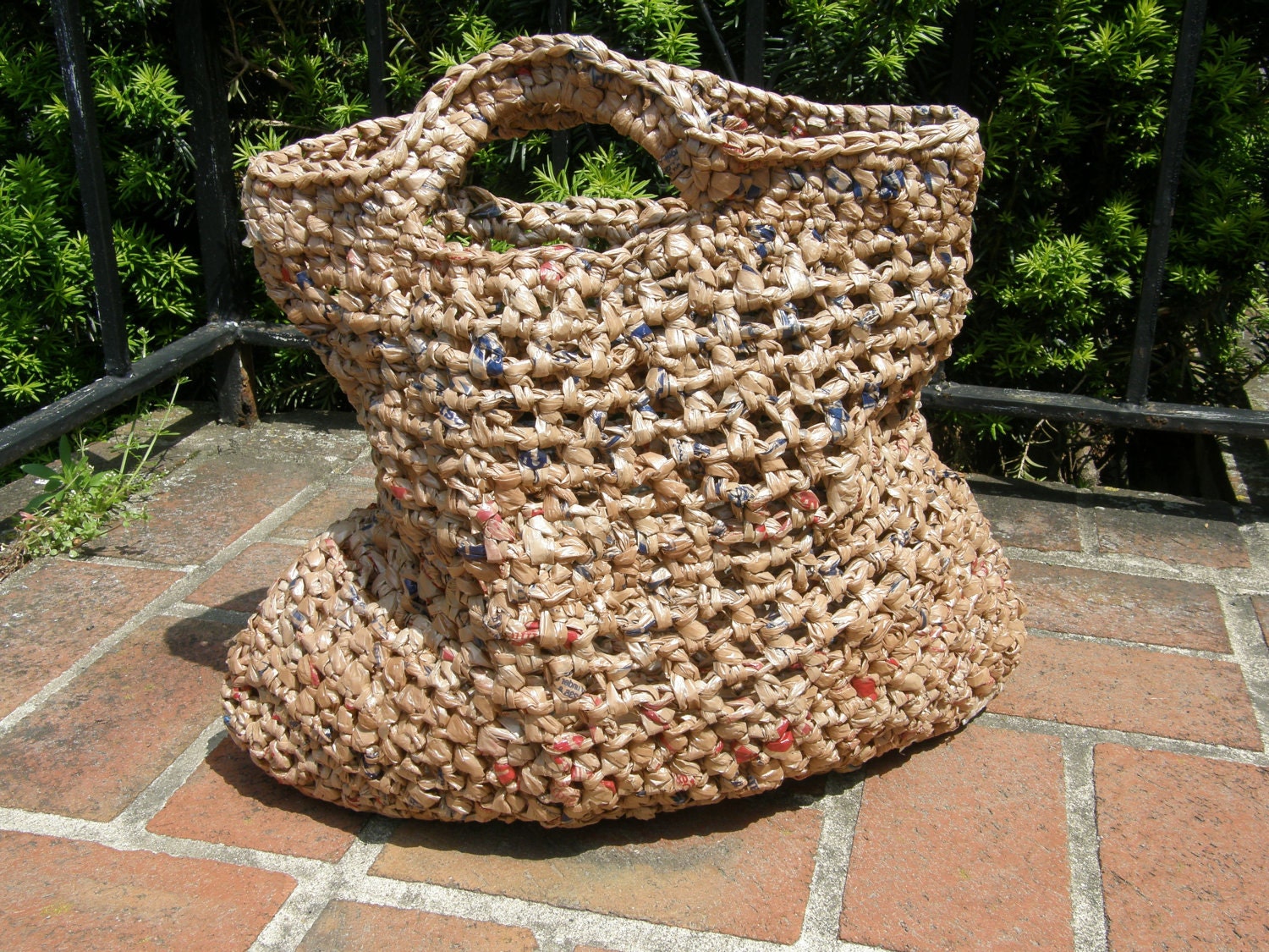 Large OOAK Plarn Upcycled Grocery Bag Purse Tote Market Bag