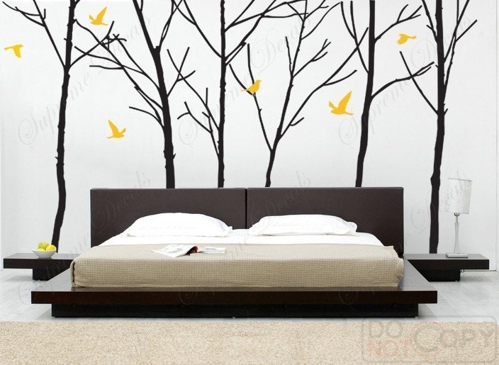 3 sets of Cool Six Big Trees with Six flying birds--Wall Art Home Decors Murals Removable Vinyl Decals Paper Stickers