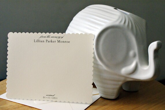 NEW - Personalized Baby Note Cards / Thank You Cards - Ivory or Soft White Cardstock with Scalloped Edge - Set of 18
