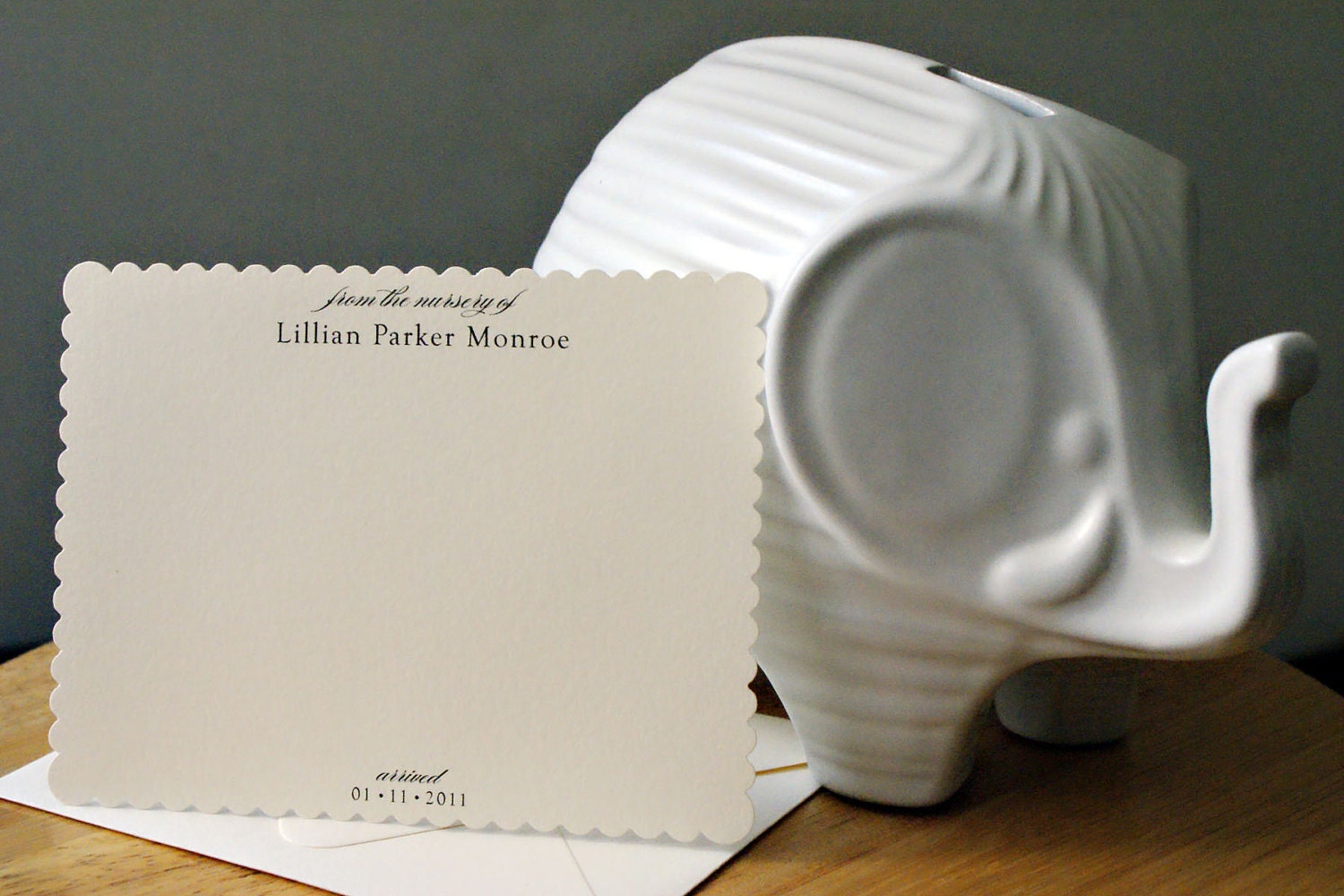 NEW - Personalized Baby Note Cards / Thank You Cards - Ivory or Soft White Cardstock with Scalloped Edge - Set of 18