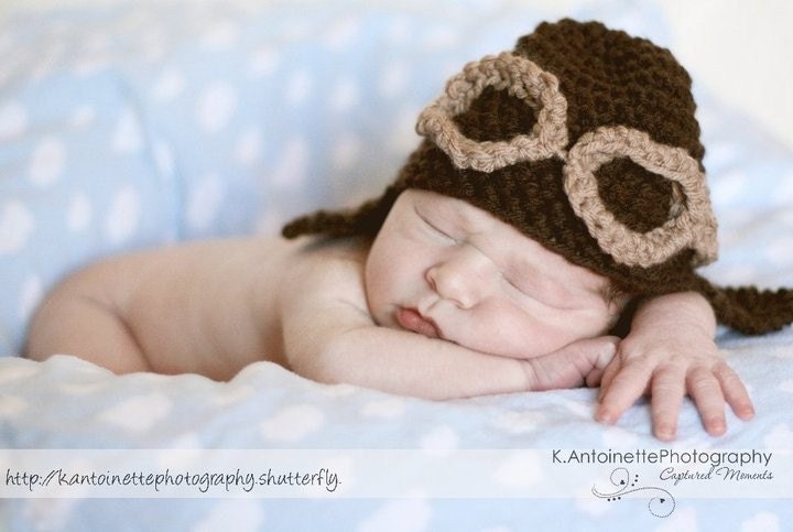 Aviator Earflap Hat with Goggles - Adorable Photo Prop - Available in Newborn or 3-6 Months