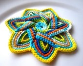 Crochet Flower Applique Turquoise, Yellow, Orange