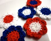 Crochet Applique Flowers Red, White, Blue