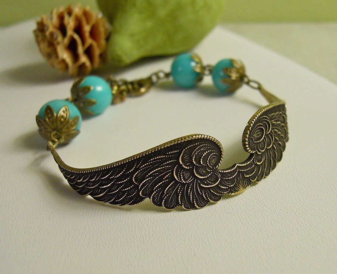 Free Shipping Wings of Peace Bracelet, Friendship bracelet, Charm Bracelet, Cuff bracelet, Bangle, Turquoise bracelet