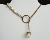 Follow Your Dream Lariat Necklace, Statement necklace, Choker, Pearl necklace, Ivory pearl, Chain necklace, Gift